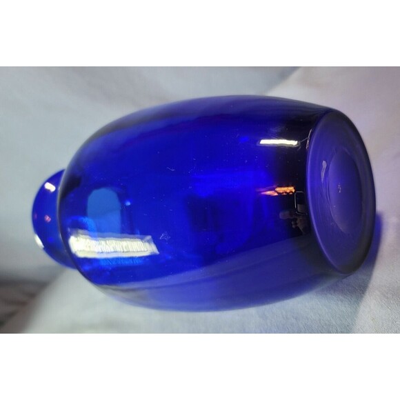 Cobalt Blue Amphora Vase 10"T Vintage Hand Blown w/ Clear Handles - Picture 8 of 10